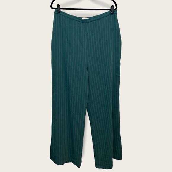 Leith Wide Leg Pinstripe Work Pants High Rise Green size XL - Picture 3 of 12